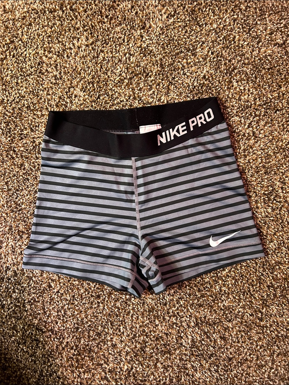Nike Pro Black and Gray Striped Athletic Shorts